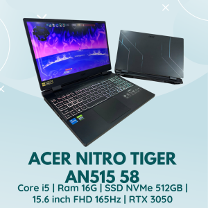 Acer Nitro 5 Tiger AN515 58 | CORE I5 - 12500H | RAM 16G | SSD NVMe 512GB | 15.6 INCH FHD 165HZ | RTX 3050 | PHÍM LED RGB