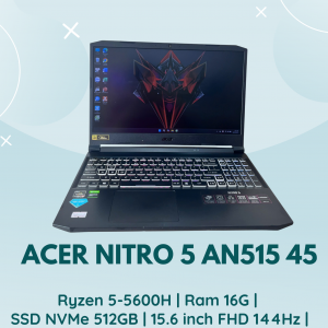 Acer Nitro 5 AN515 45 | RYZEN 5-5600H | RAM 16G | SSD NVMe 512GB | 15.6 INCH FHD 144HZ | CARD GTX 1650 4G