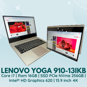 LENOVO YOGA 910 - 13IKB | CORE I7 - 7500U | RAM 16GB | SSD PCle NVMe 156GB | TÍCH HỢP INTEL® HD GRAPHICS 620 | 13.9 INCH 4K | CẢM ỨNG | XOAY GẬP 360 | CẢM BIẾN VÂN TAY