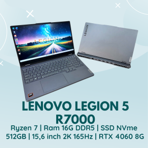 LENOVO LEGION 5 R7000 | RYZEN 7 - 8745H | RAM 16GB DDR5 | SSD NVMe 512GB | 15,6 INCH 2K 165HZ | RTX 4060 8G