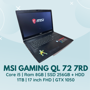 MSI GAMING QL 72 7RD | CORE I5 - 7300HQ | RAM 8GB | SSD 256GB + HDD 1TB | 17 INCH FHD | GTX 1050