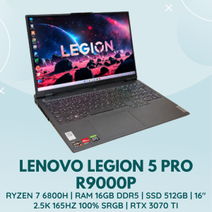 LENOVO LEGION 5 PRO R9000P | AMD RYZEN 7 6800H | RAM 16GB DDR5 | SSD 512GB | 16 INCH 2.5K 165HZ 100% SRGB | NVIDIA GEFORCE RTX 3070 TI