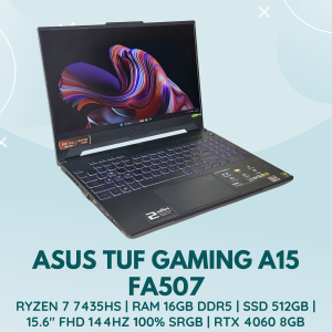 ASUS TUF GAMING A15 FA507 | AMD RYZEN 7 7435HS | RAM 16GB DDR5 | SSD 512GB | 15.6 INCH FHD 144HZ 100% SRGB | NVIDIA GEFORCE RTX 4060 8GB