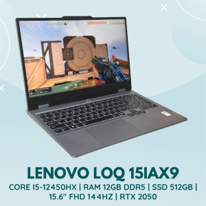 LENOVO LOQ 15IAX9 | INTEL CORE I5-12450HX | RAM 12GB DDR5 | SSD 512GB | 15.6 INCH FHD 144HZ | NVIDIA GEFORCE RTX 2050